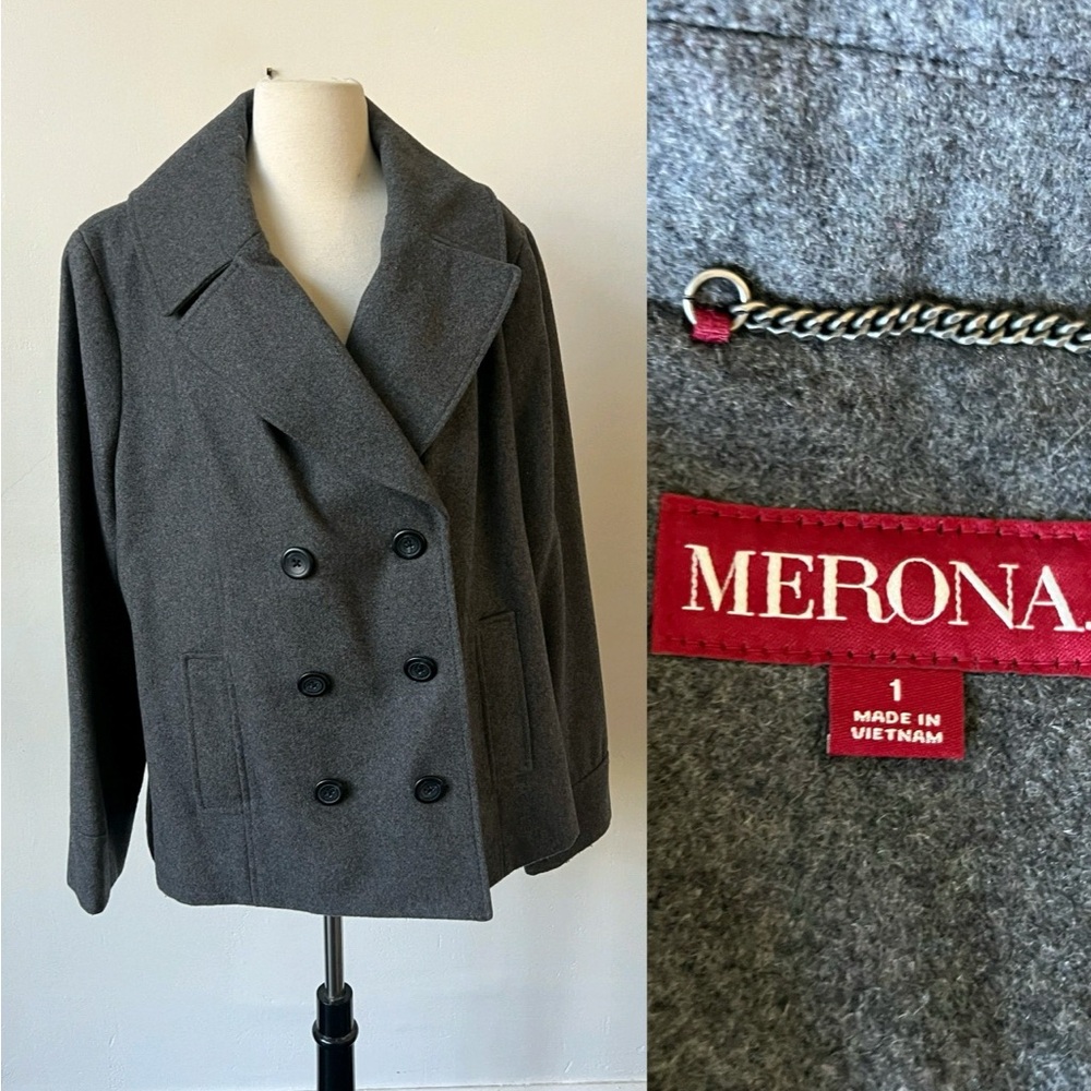 Merona Size 1X Grey Wool Pea Coat Jacket
